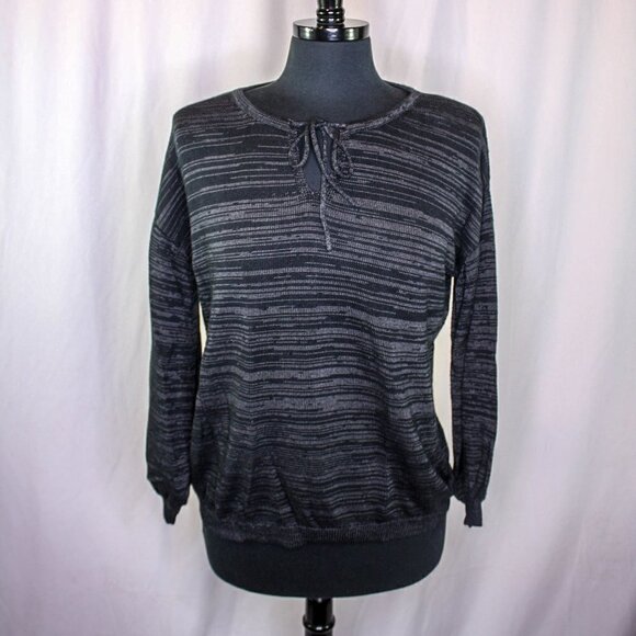 GAP Sweater Top Knit Black Gray Tie Front V Neckline Size S Tall - Picture 1 of 4